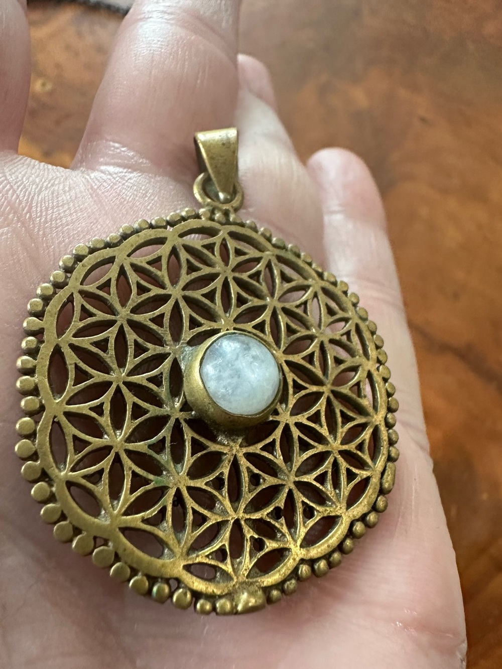 Brass Flower of Life w/ Genuine Moonstone Pendant